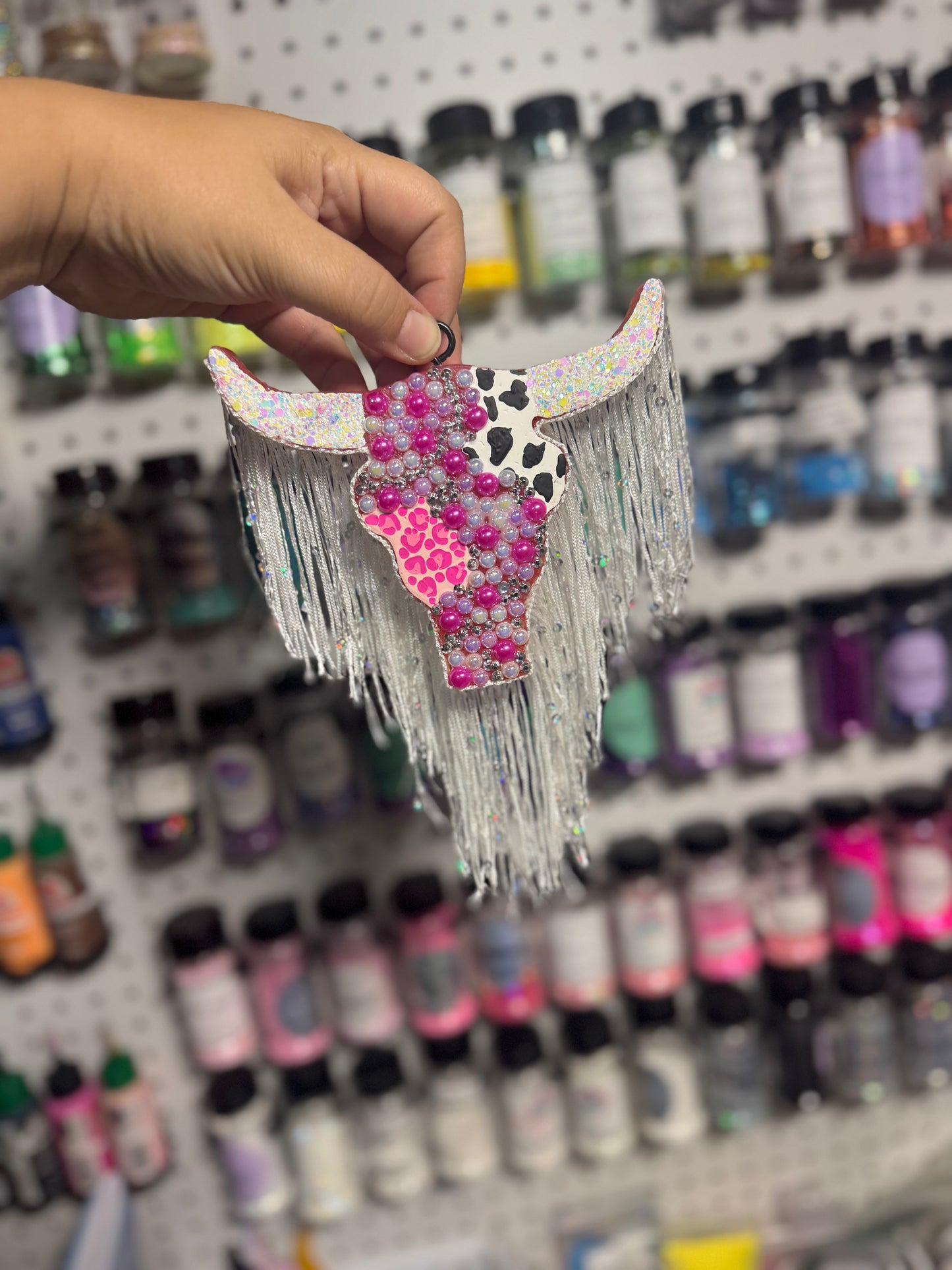 Pearl Bull Skull w/ Fringe
