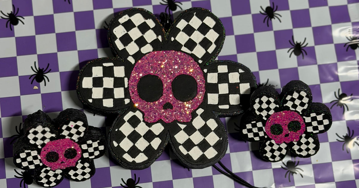 Checkered Skull Flower Car Freshie Set | Strawberry Pina Colada