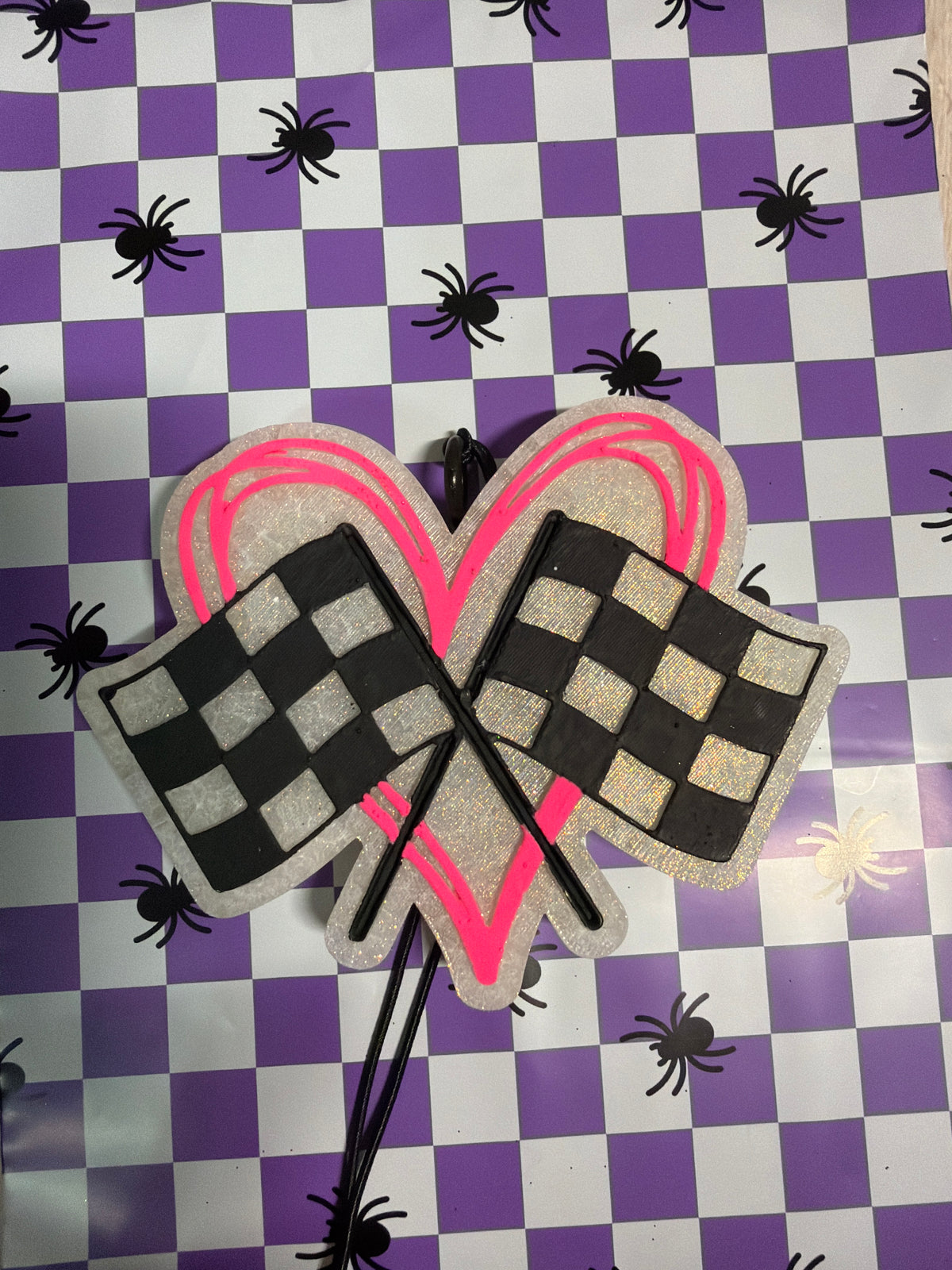 Checkered Flag Heart Car Freshie | Black Ice