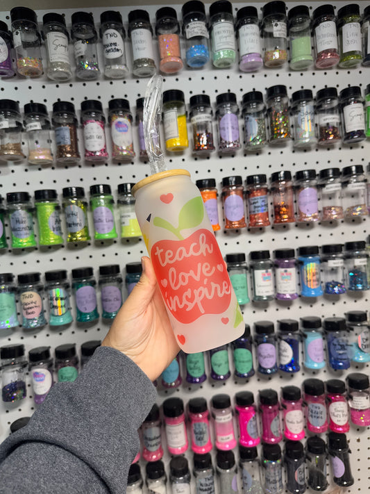 Glass Cup w/ Straw | Teacher Theme