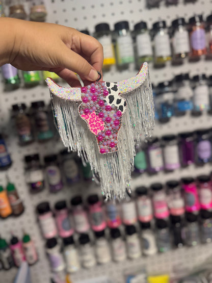 Pearl Bull Skull w/ Fringe